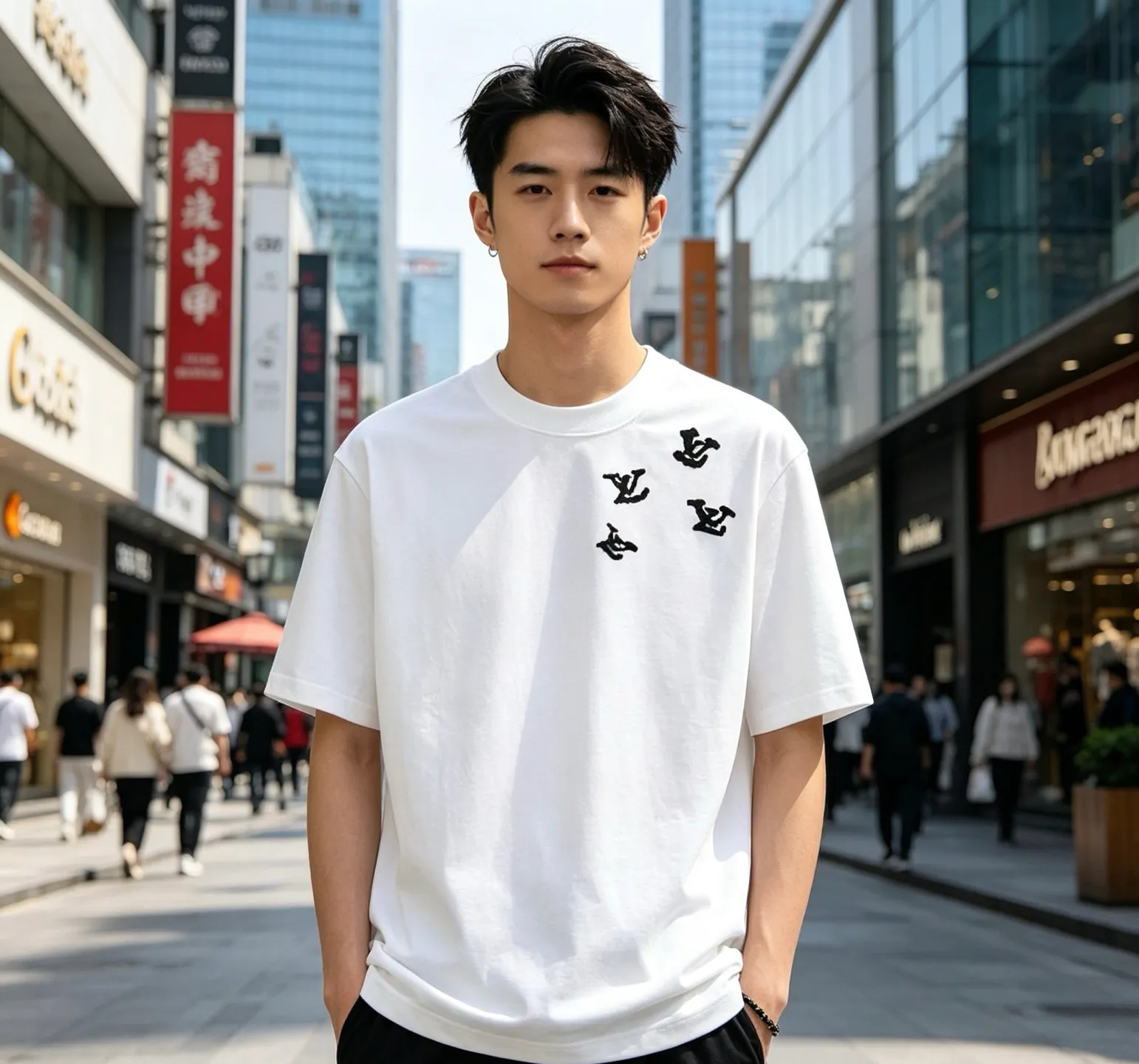 Louis Vuitton/Louis Vuitton 26ss flocked presbyopia logo printed short sleeves